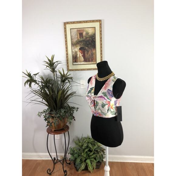 Mono B Women Keyhole Neck Cropped Tank Top L Sleeveless Y2K Boho Vacation Resort - Picture 4 of 7